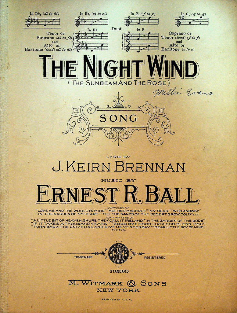 The Night Wind The Sunbeam and the Rose Sheet Music