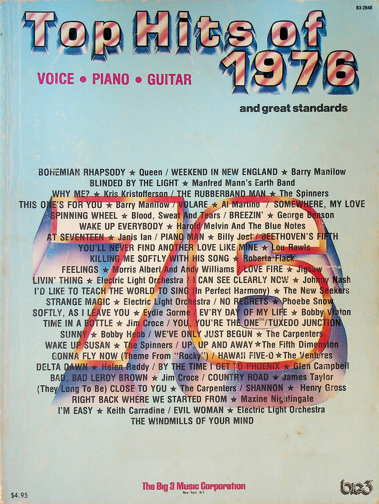 Top Hits of 1976 and Great Standards Songbook for Voice Piano and Guitar
