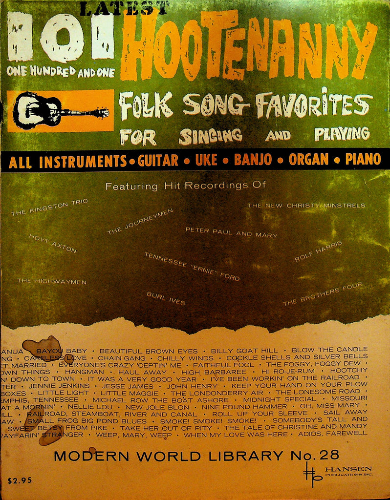 Latest 101 Hootenanny Folk Song Favorites for Singing and Playing Songbook