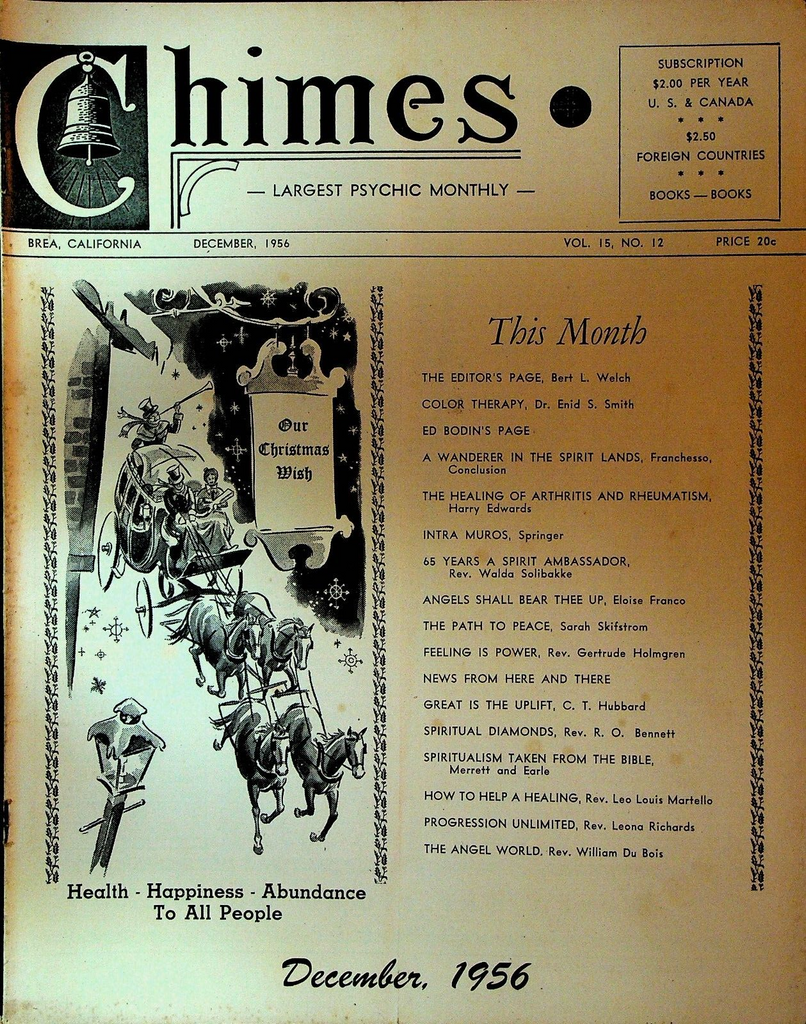 Chimes Magazine Psychic December 1956 Harry Edwards Walda Solibakke