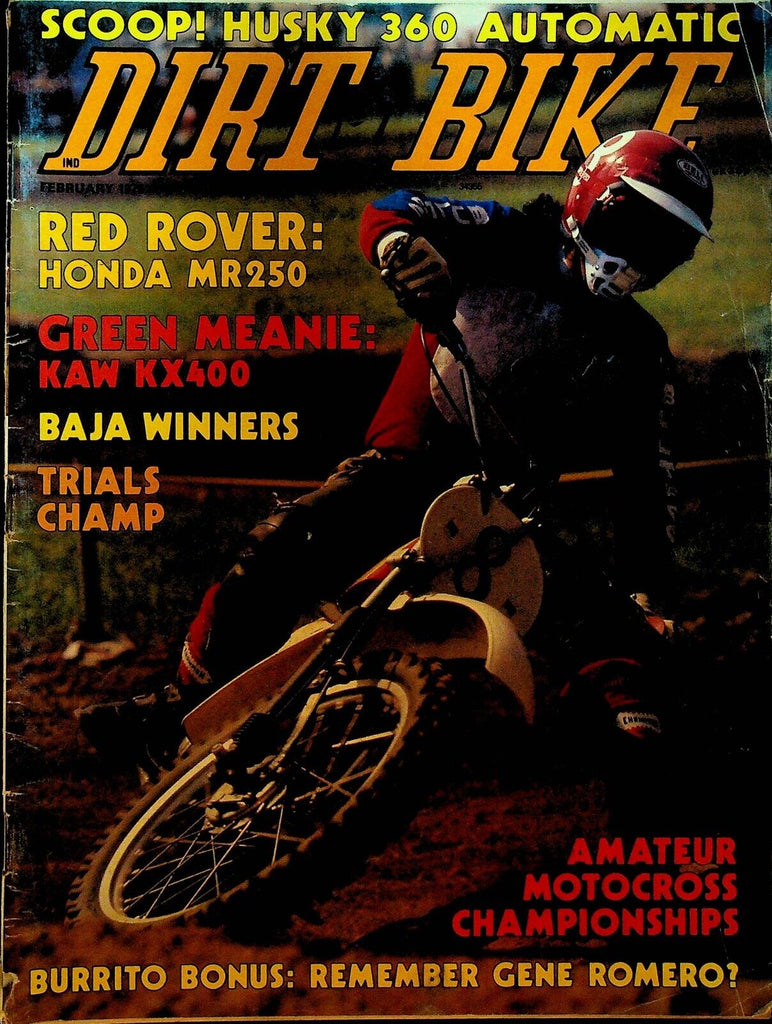 Dirt Bike Magazine February 1976 Gene Romero Kawasaki KX400 Honda MR250