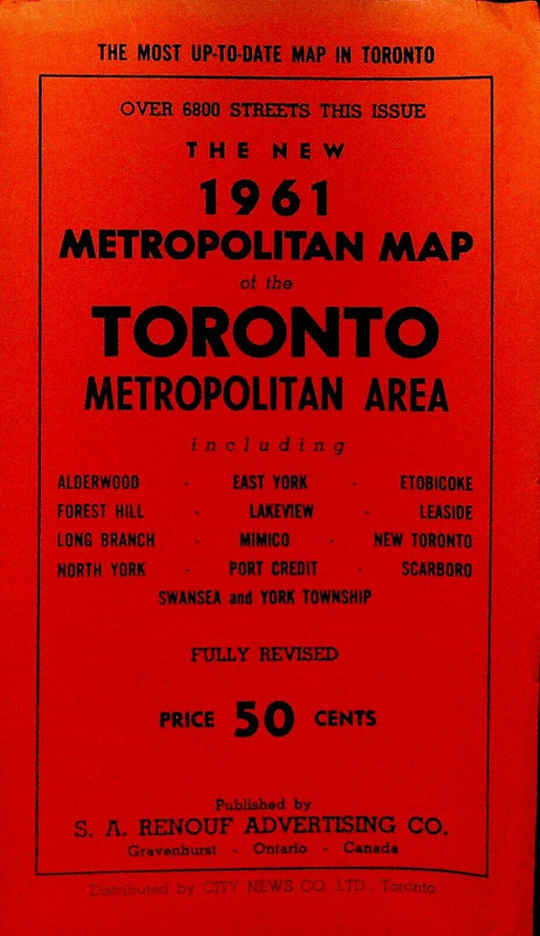 Metropolitan Map of Toronto Metropolitan Area 1961 SA Renouf