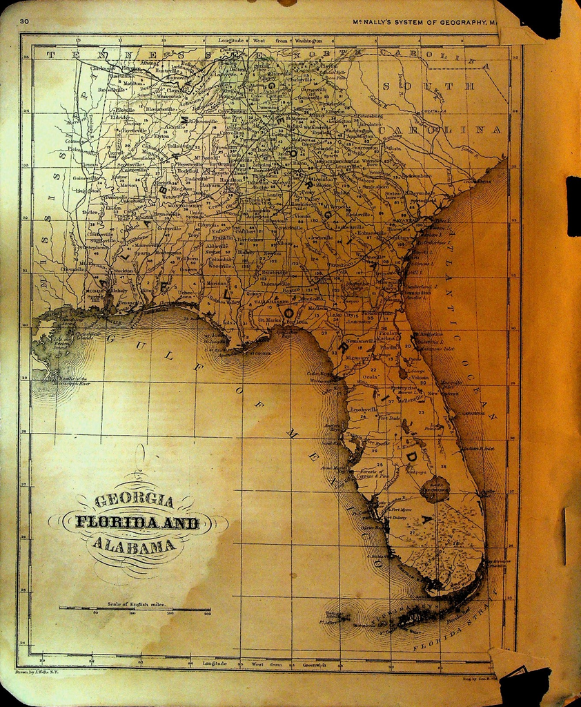 McNally's System of Geography 1860s Map 11 Florida Alabama0