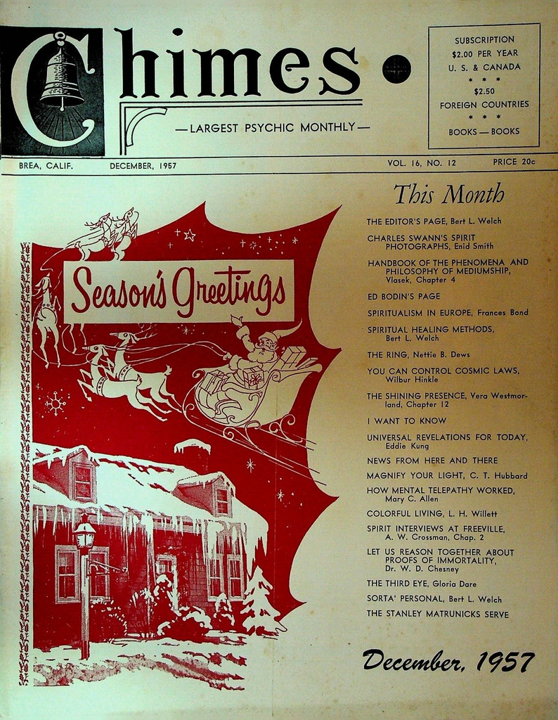 Chimes Magazine Psychic December 1957 Charles Swann Frances Bond Gloria Dare
