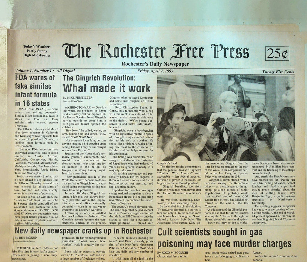 Rochester NY Free Press 1ST ISSUE April 7 1995 Morning After Drug Supreme Truth0