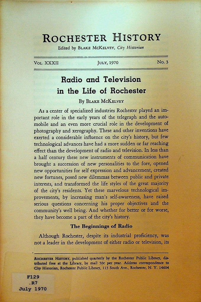 Rochester History NY July 1970 Radio & Television in the Life of Rochester0