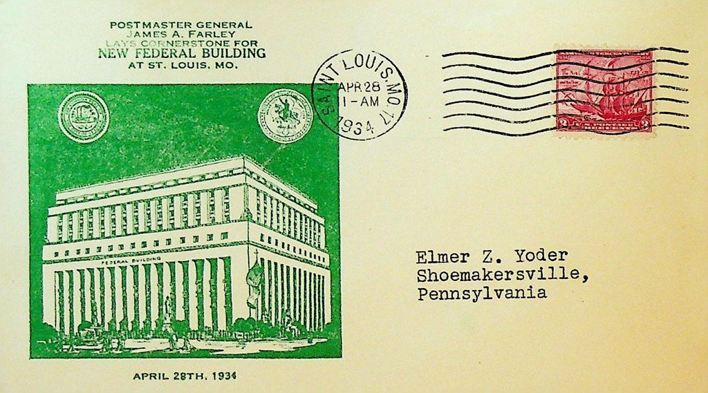 New Federal Building St Louis Mo Cover 1934 James A Farley Cornerstone0