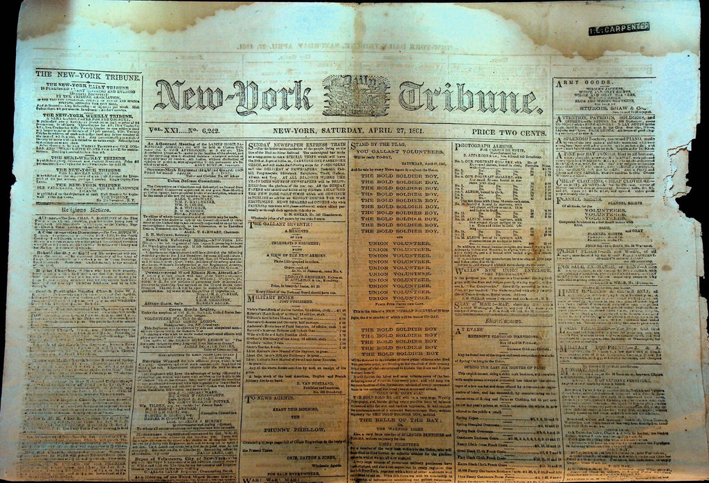 New York Tribune April 27 1861 Early Civil War Stampede of Slaves in Maryland0