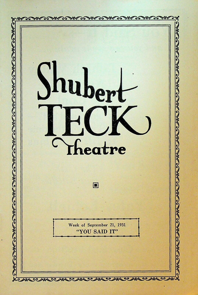 You Said It Playbill September 21 1931 Lou Holtz Shubert Teck Theatre