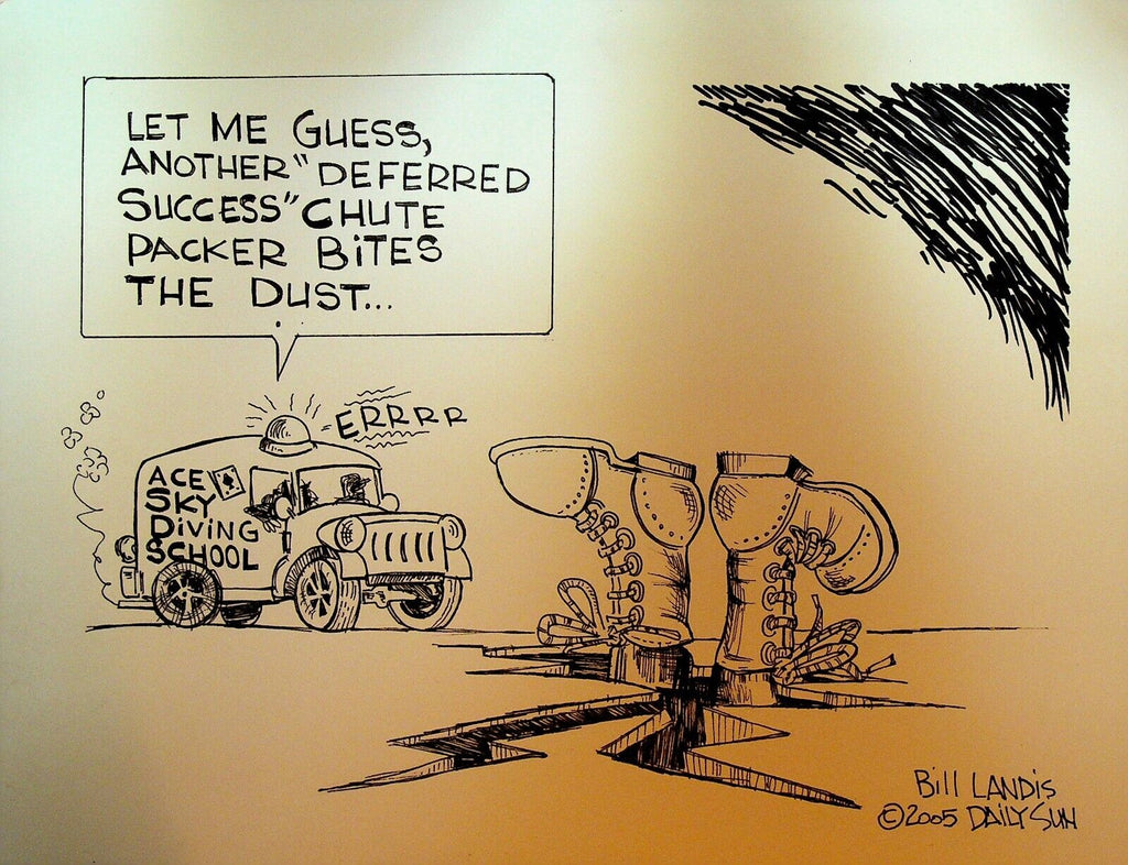 Bill Landis Original Cartoon Art The Villages Daily Sun 2005 Sky Diving Failure