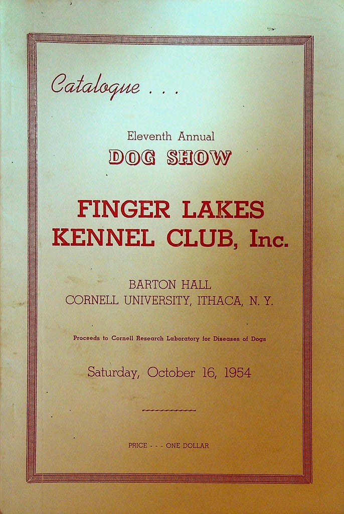 Finger Lakes Kennel Club Dog Show Catalogue 1954 Ithaca NY0