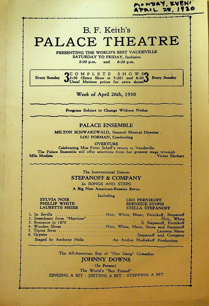 BF Keith's Palace Theatre Vaudeville Program April 1930 Don Azpiazu Debut0