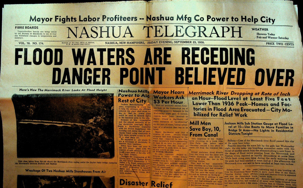 Nashua NH Telegraph Newspaper September 23 1938 Flood Waters0