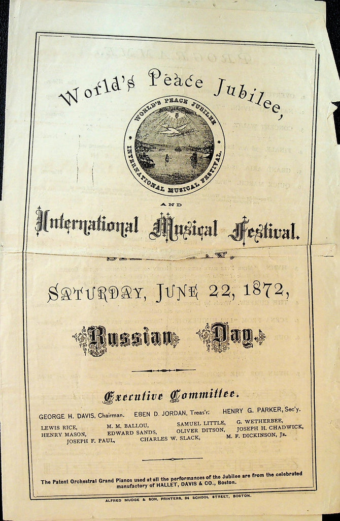 World's Peace Jubilee International Music Festival Program 1872 Russian Day0