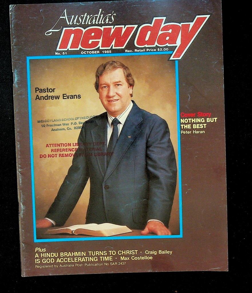 Australia's New Day Magazine October 1985 Pastor Andrew Evans0