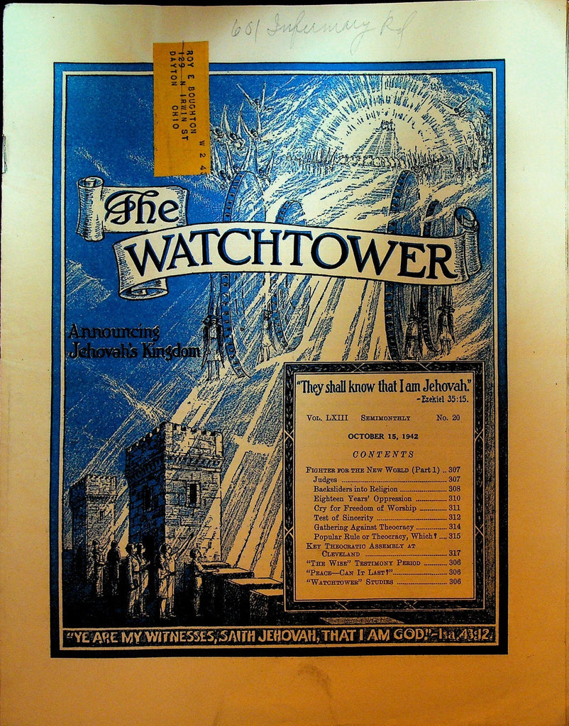 The Watchtower Magazine Jehovah's Witness October 15 1942 Fighter for New World0