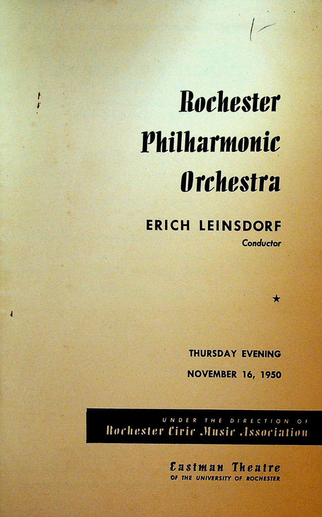 Rochester Philharmonic Orchestra Program November 16 1950 Erich Leinsdorf0