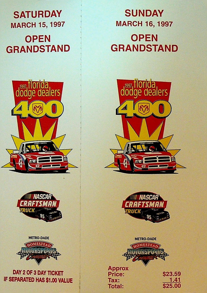 Florida Dodge Dealers 400 Auto Racing Ticket March 19970