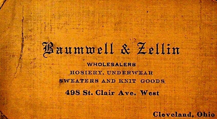 Baumwell & Zellin Hosiery Knit Goods Sweaters Business Card 1930s Cleveland Ohio