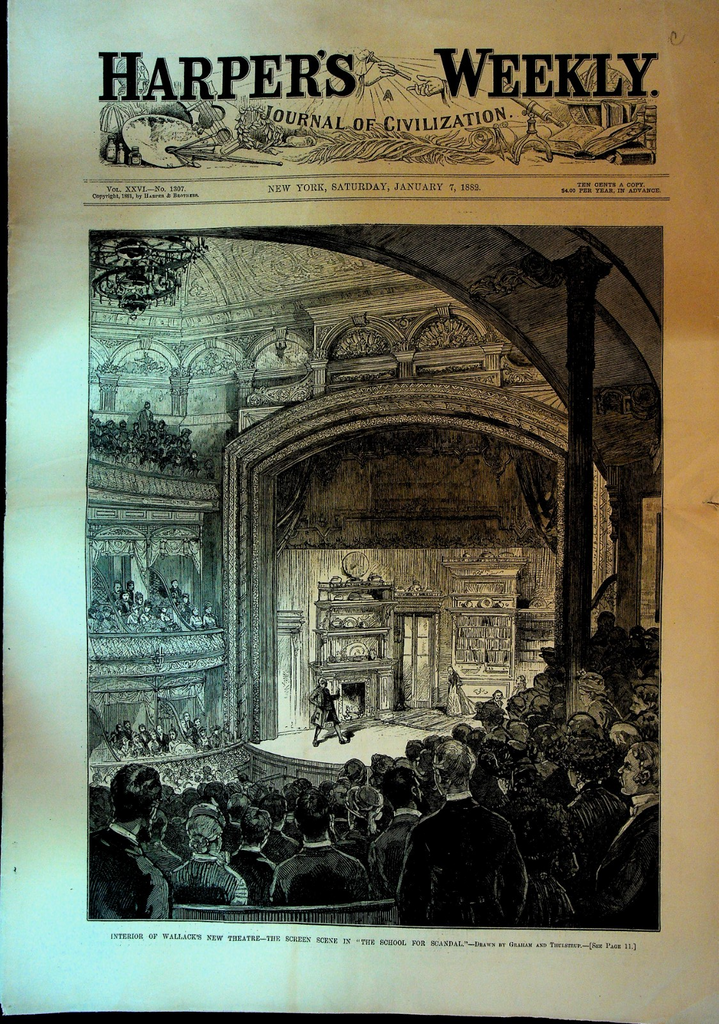 Harper's Weekly January 7 1882 Thomas Nast Ouida Wallack's New Theatre0
