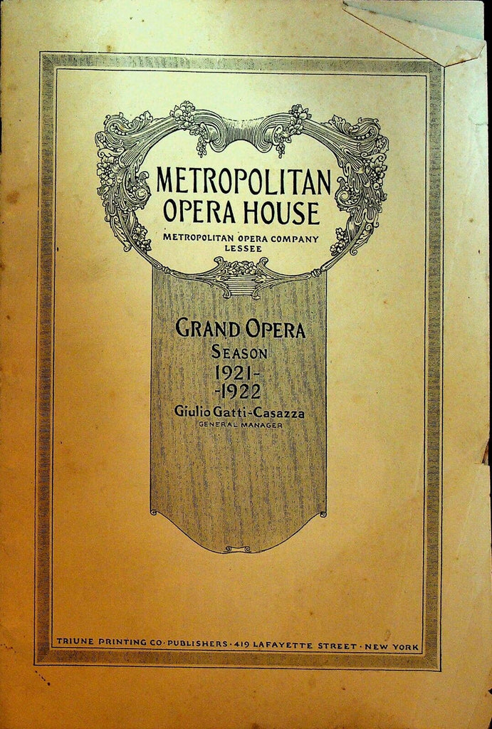 Die Walkure Program January 16 1922 Metropolitan Opera House Maria Jeritza