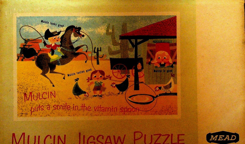 Mulcin Jigsaw Puzzle in Envelope Vitamins Cowboy Western 1950s Complete