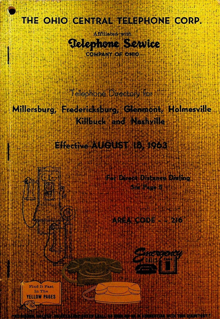 Telephone Directory 1963 Millersburg Ohio Killbuck Nashville Glenmont