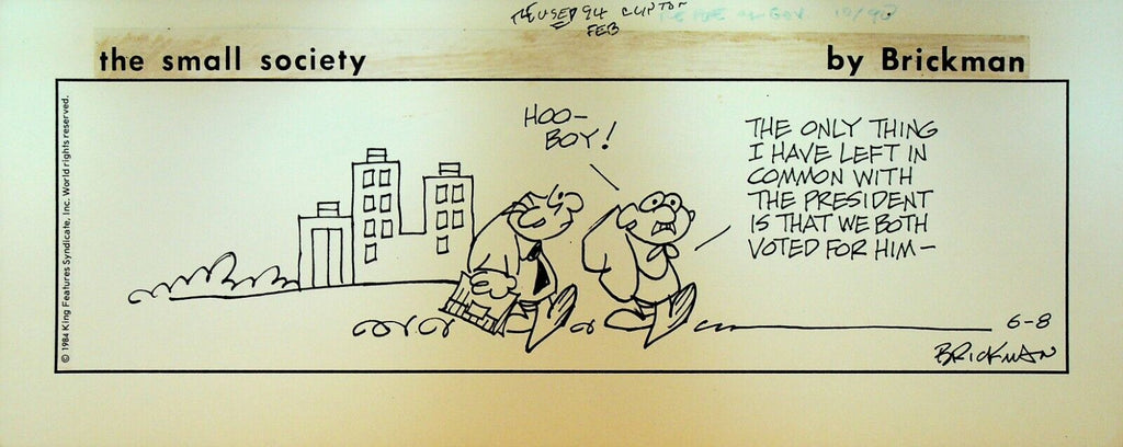 The Small Society Original Comic Strip Art June 8 1984 In Common w President
