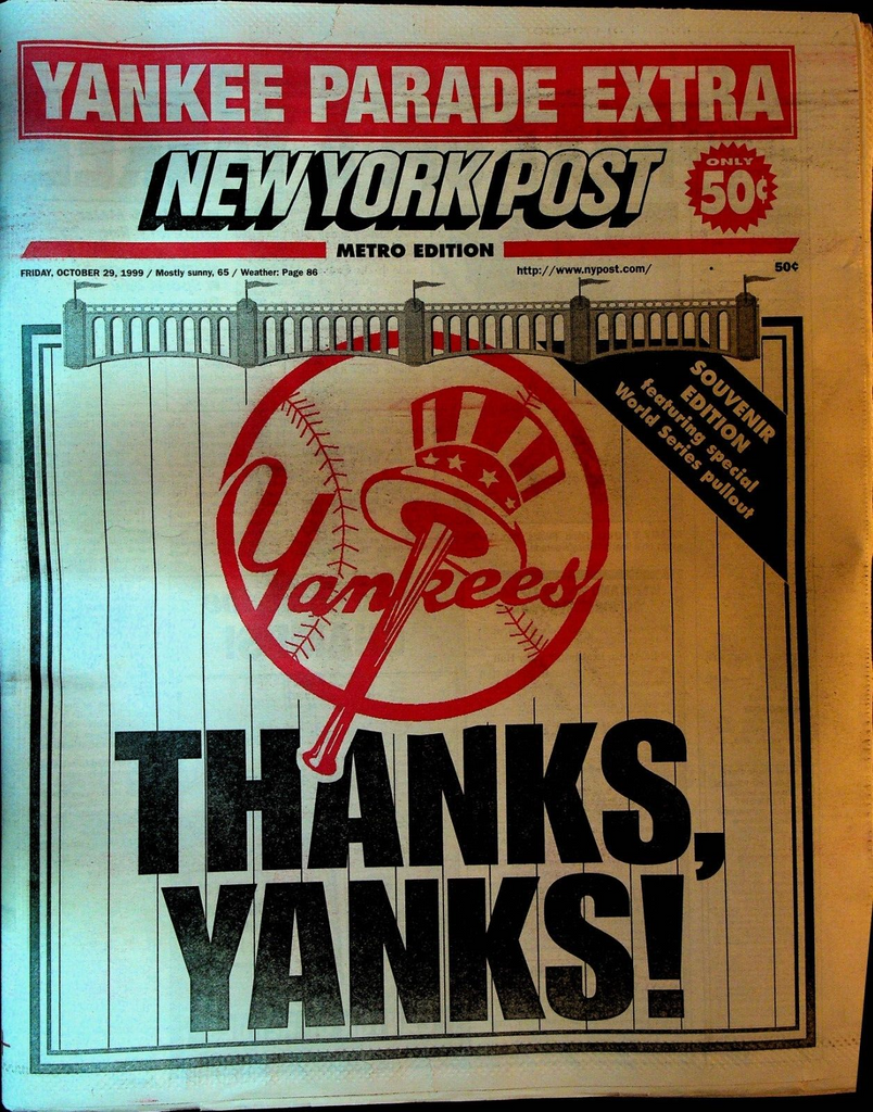 New York Post October 29 1999 Yankees Championship Parade Roger Clemens0