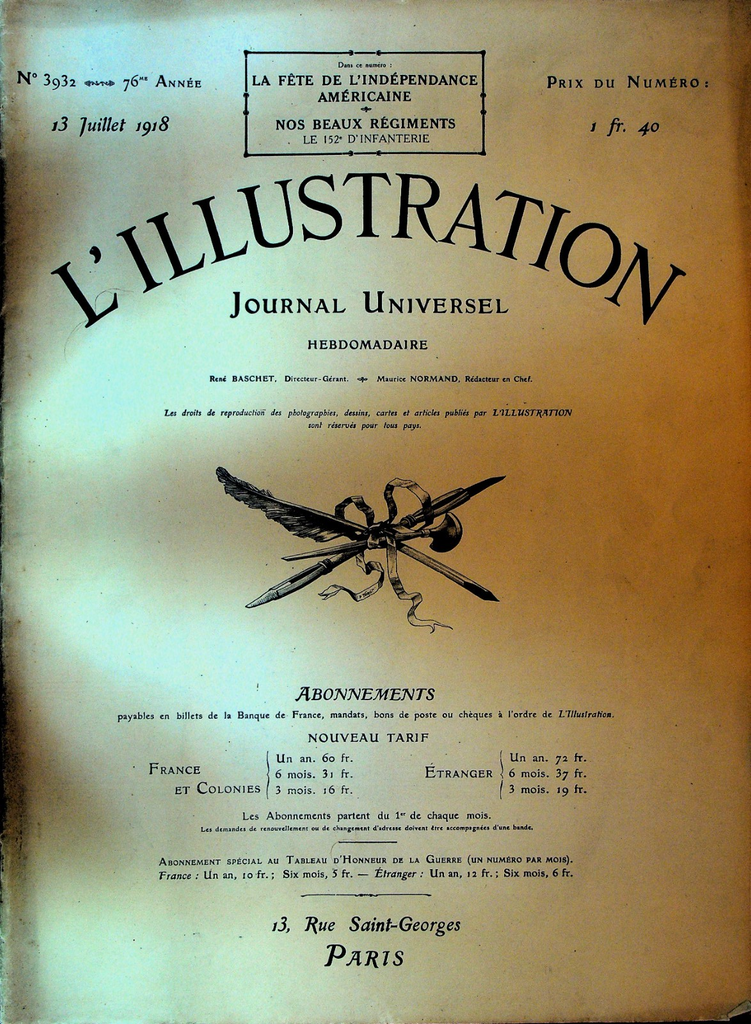 L'Illustration Magazine July 13 1918 WWI American July 4 Parade in Paris0