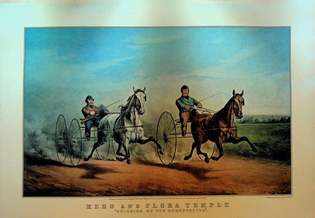 Currier & Ives Calendar Topper 1965 Hero & Flora Temple Harness Racing Horses
