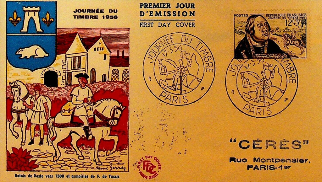 Journee du Timbre 1500 Postal Service France First Day Cover 1956