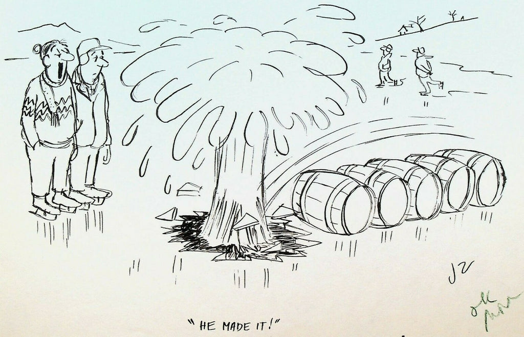 Original Comic Art Gag Joke Panel Ice Skater Barrel Jump Fall Through Ice0