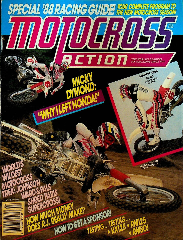 Motocross Action Magazine March 1988 Micky Dymond Rick Johnson Suzuki Kawasaki