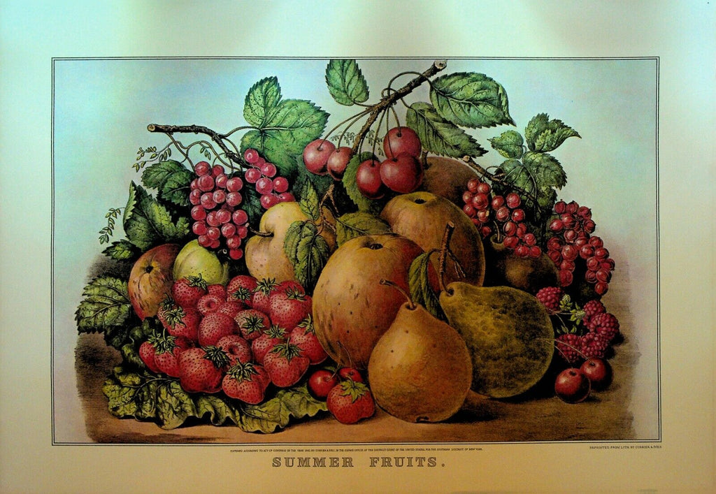 Currier & Ives Calendar Topper 1966 Summer Fruits Pears Strawberries Grapes