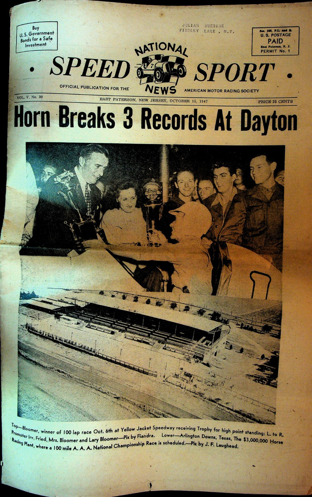 National Speed Sport News October 15 1947 Larry Bloomer Bob Flock Charles Vance0