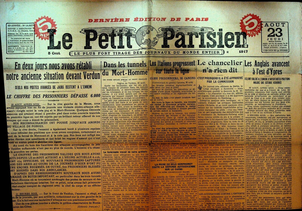 Le Petit Parisien WWI Newspaper France August 23 1917 Verdun Ypres