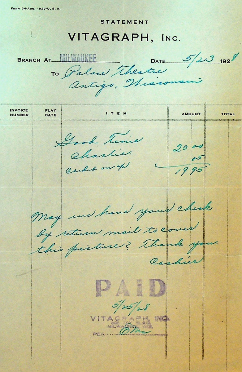 Vitagraph Statement May 23 1928 Good Time Charlie Silent Film – Papergoy