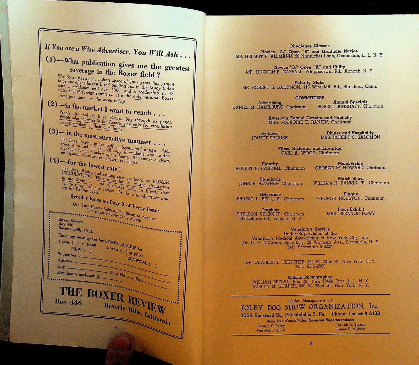 American Boxer Club Dog Show Catalogue 1960 New York City – Papergoy