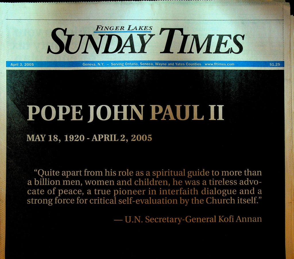 Finger Lakes Sunday Times April 3 2005 Pope John Paul II Dies0