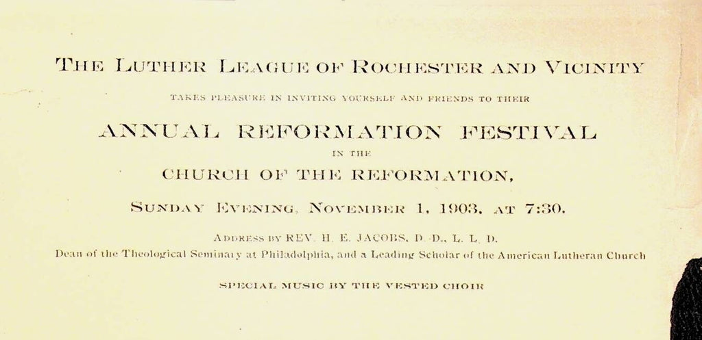 Luther League of Rochester NY & Vicinity 1903 Reformation Festival Ticket