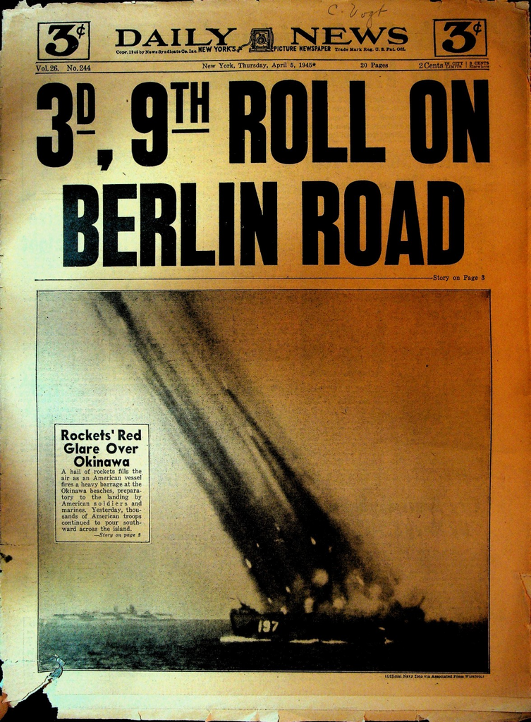 New York Daily News April 5 1945 WWII Okinawa Ingrid Bergman Joe Medwick0