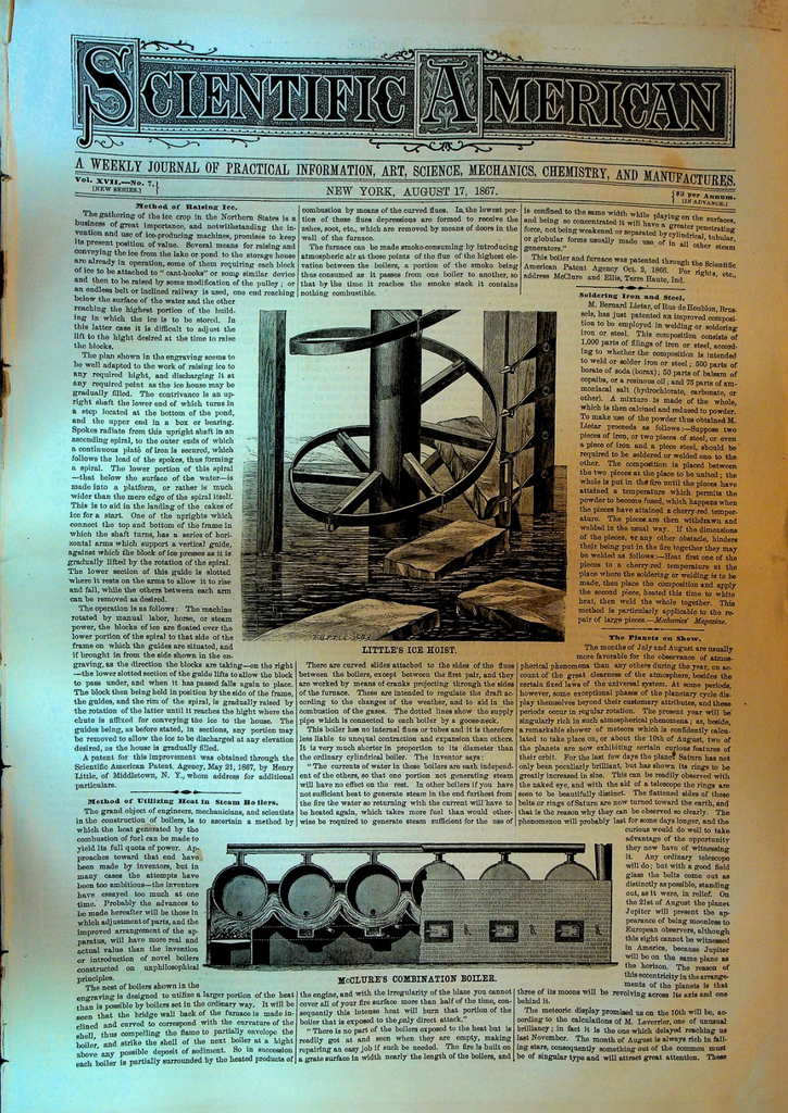 Scientific American August 17 1867 Mississippi River Levees Little's Ice Hoist0