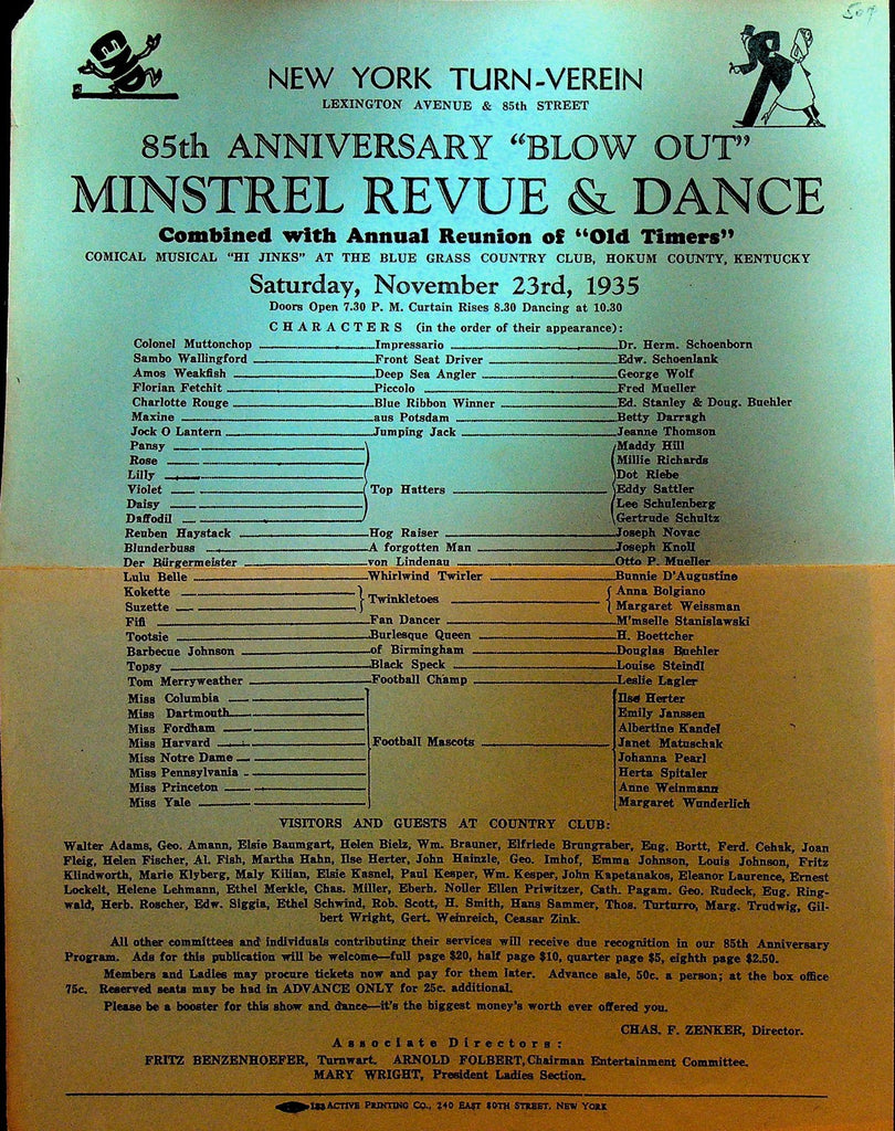 New York Turn-Verein November 23 1935 Minstrel Revue & Dance Ad Sheet0