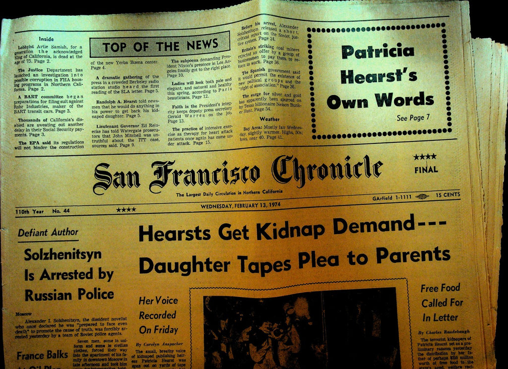 San Francisco Chronicle February 13 1974 Patty Hearst Kidnapping0