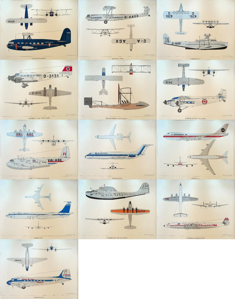 Milestones of Flight Commercial Aircraft Boxed Set of 12 Airplane Prints 19700