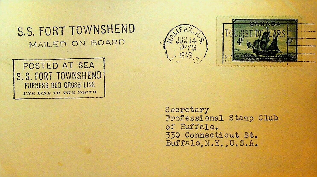 SS Fort Townshend Mailed on Board Cover June 14 1949 Furness Red Cross Line