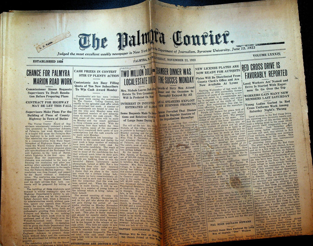 Palmyra NY Courier November 22 1922 Gloria Swanson Red Cross Drive 0