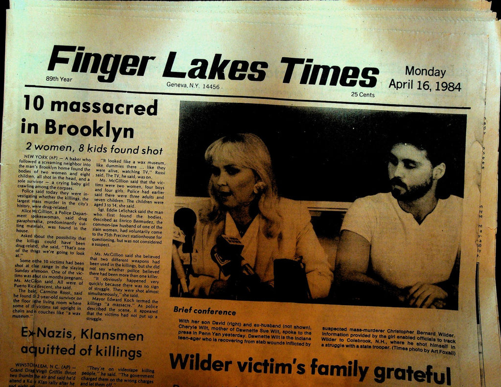 Finger Lakes Times April 16 1984 Christopher Wilder Serial Killer Virgil Griffin0