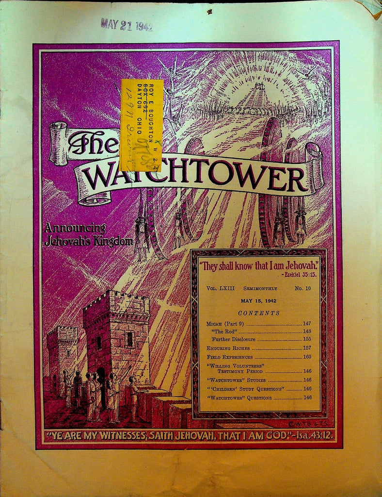 The Watchtower Magazine Jehovah's Witness May 15 1942 Micah0